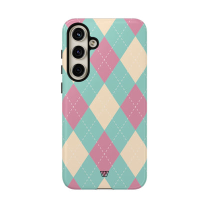 Blue Pink Beige Argyle Tough Phone Case – Samsung Galaxy S24 Plus, Glossy