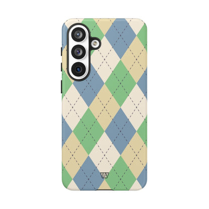 Green Blue Beige Argyle Tough Phone Case – Samsung Galaxy S26 Plus, Matte