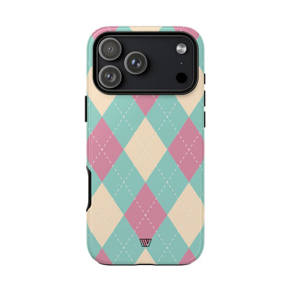Blue Pink Beige Argyle Tough Phone Case – iPhone 18 Pro Max, Glossy