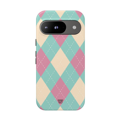 Blue Pink Beige Argyle Tough Phone Case – Google Pixel 9, Matte