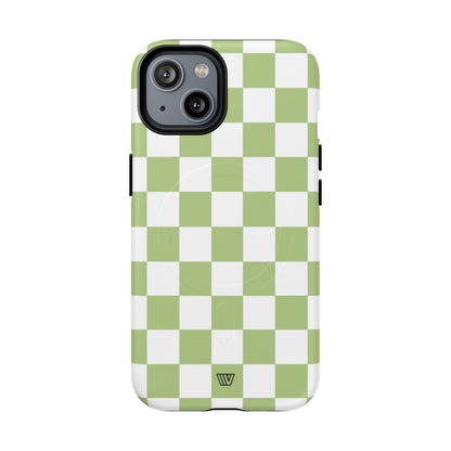 PALE OLIVE WHITE CHECKERBOARD | MagSafe Tough iPhone Case