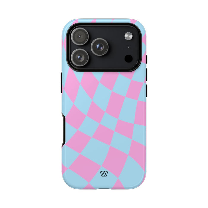 Blue Pink Curvy Checkerboard Tough Phone Case – iPhone 18 Pro, Glossy