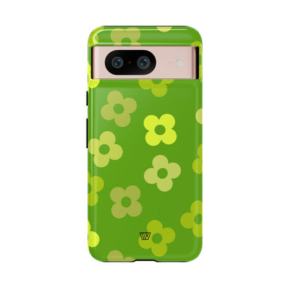 Green Retro Flowers Tough Phone Case – Google Pixel 8, Glossy