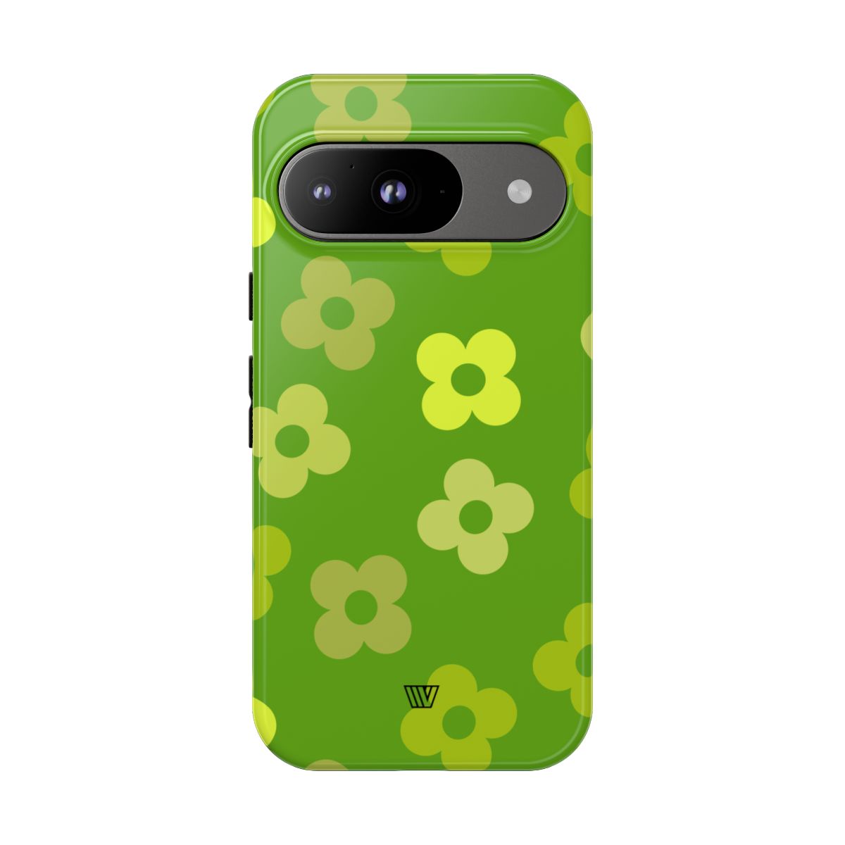 Green Retro Flowers Tough Phone Case – Google Pixel 9, Glossy