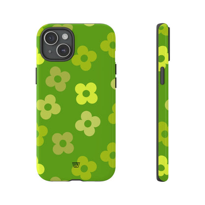 Green Retro Flowers Tough Phone Case – iPhone 15 Plus, Glossy