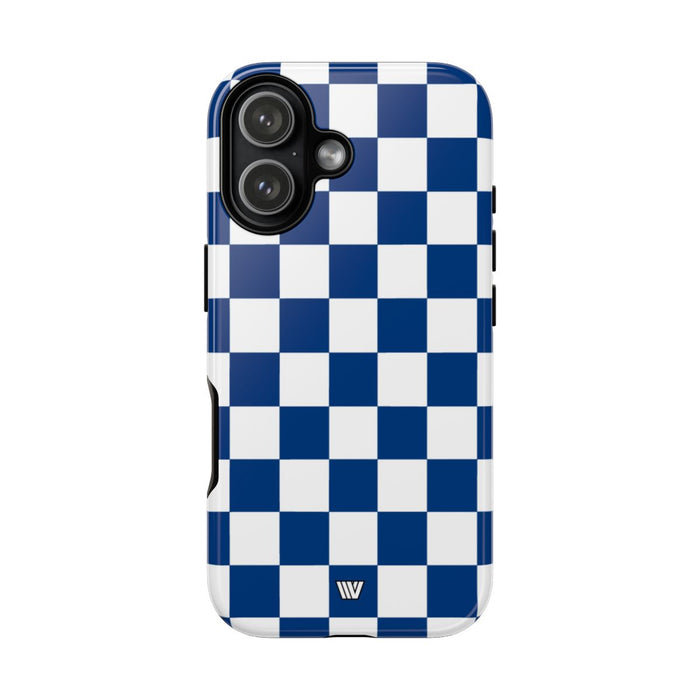 Blue White Checkerboard Tough Phone Case – iPhone 17, Glossy