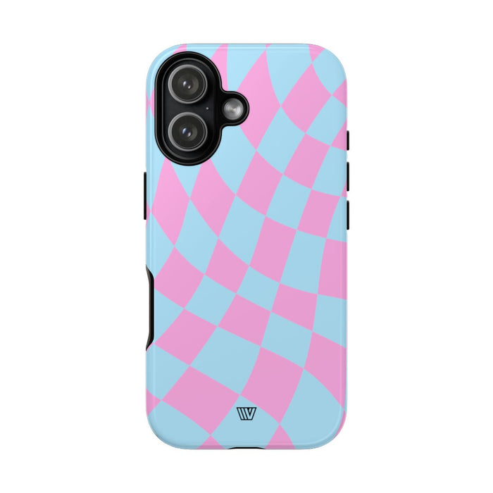 Blue Pink Curvy Checkerboard Tough Phone Case – iPhone 17, Glossy