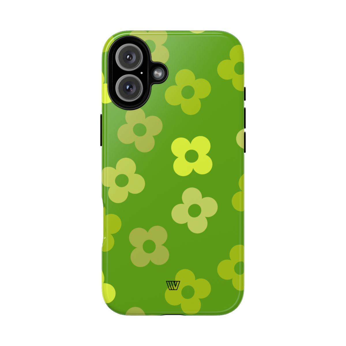 Green Retro Flowers Tough Phone Case – iPhone 16 Plus, Glossy