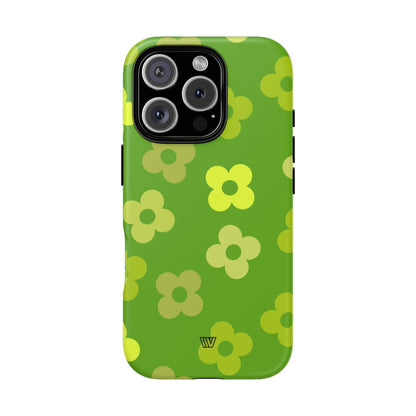 Green Retro Flowers Tough Phone Case – iPhone 16 Pro, Matte