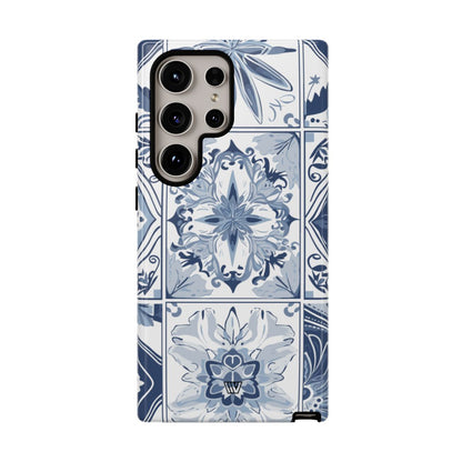 BLUE WHITE TILE | Tough Phone Case