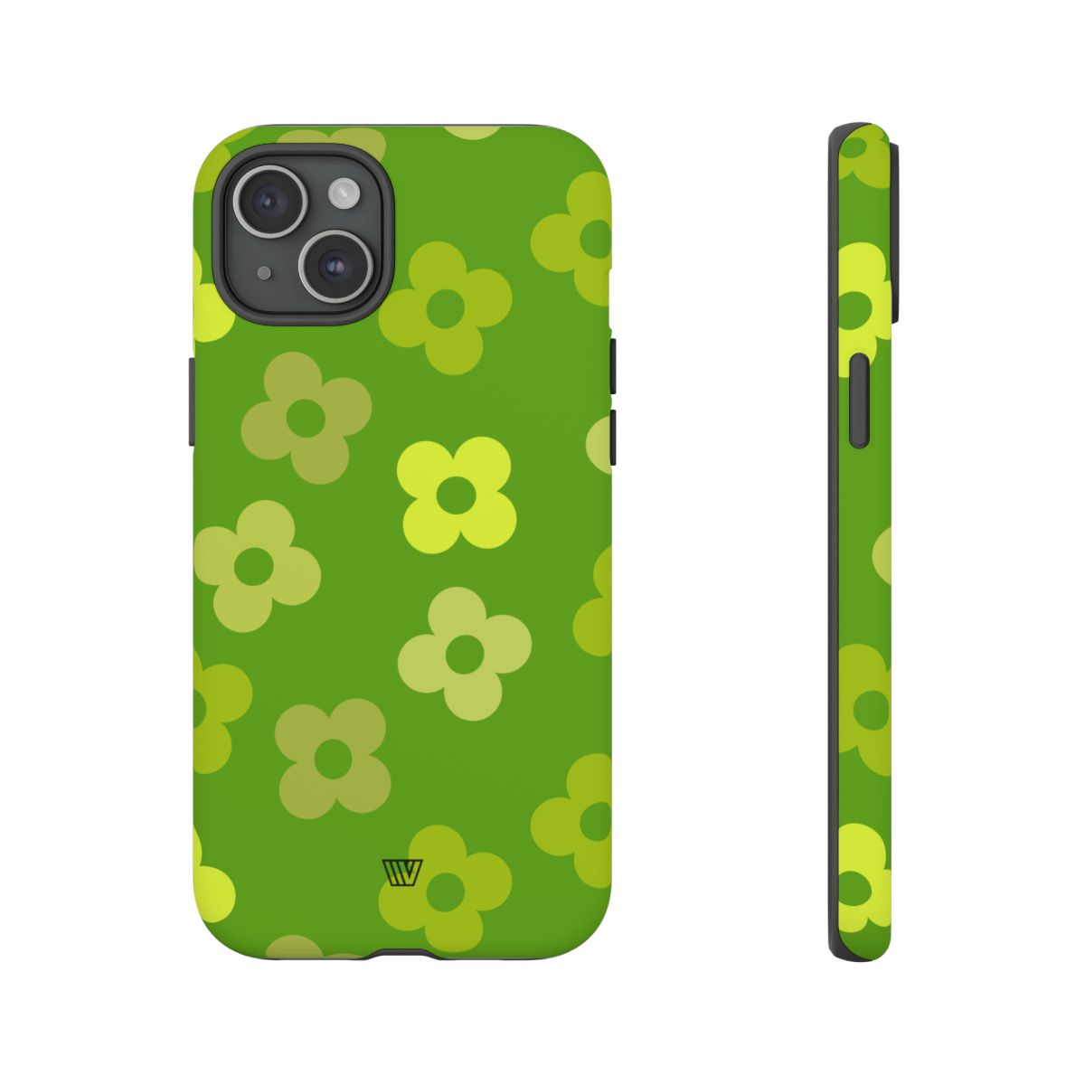 Green Retro Flowers Tough Phone Case – iPhone 15 Plus, Matte