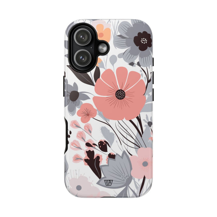 Gray Pastel Flowers Tough Phone Case – iPhone 17, Glossy