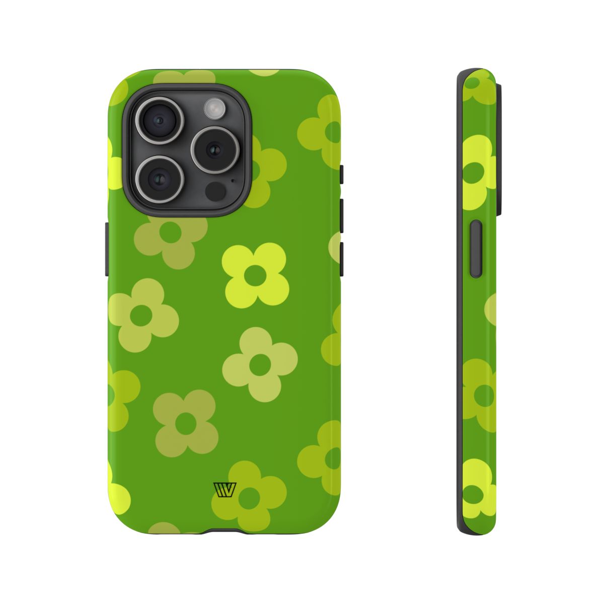 Green Retro Flowers Tough Phone Case – iPhone 15 Pro, Glossy