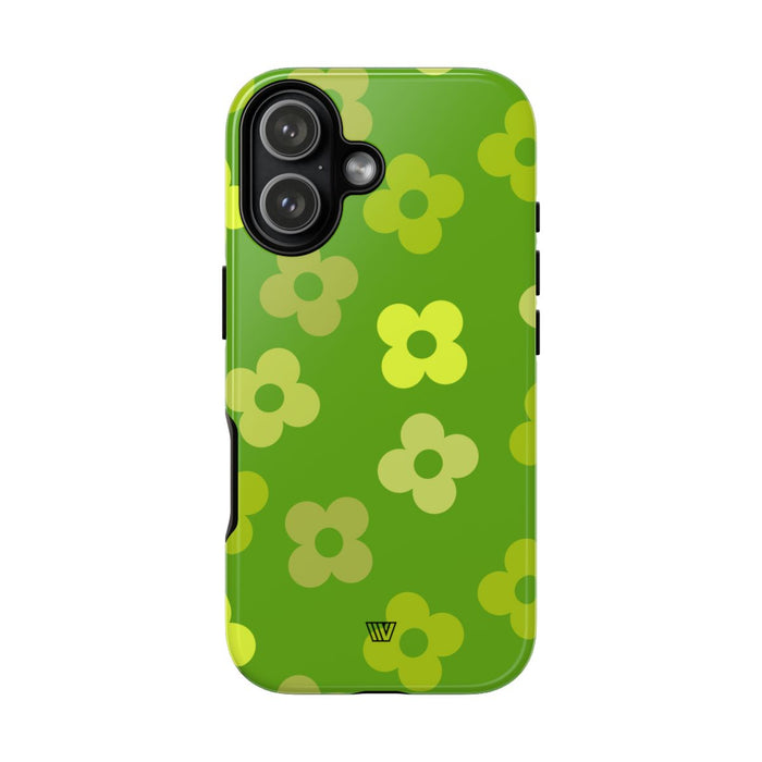 Green Retro Flowers Tough Phone Case – iPhone 17, Glossy